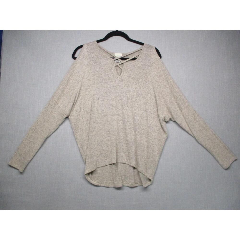 Caution To The‎ Wind Beige Trendy Cold Shoulder Lace Up Casual Blouse Size M